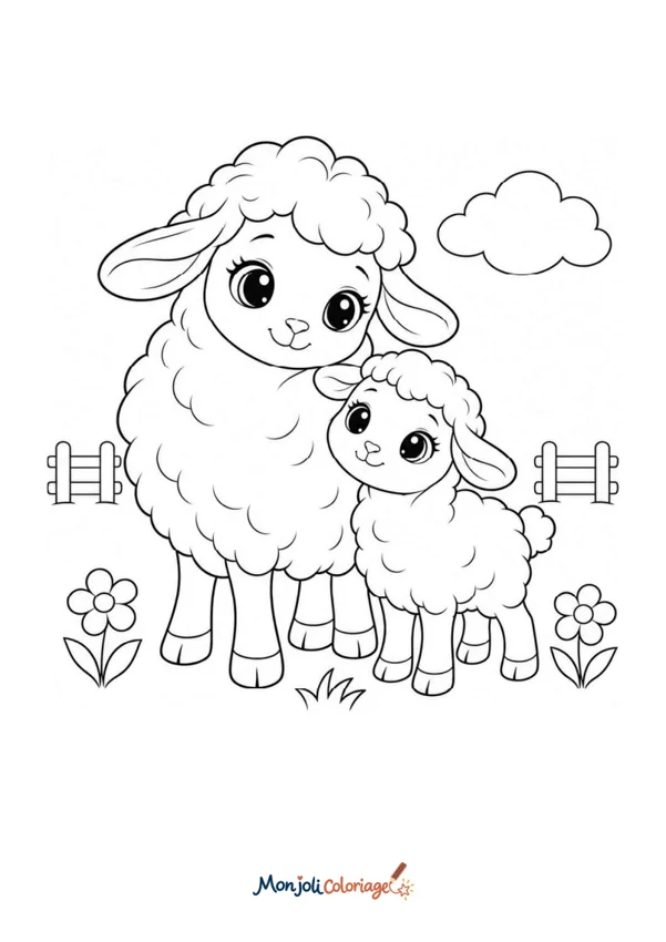Coloriage à imprimer : Moutons - maman et son bébé