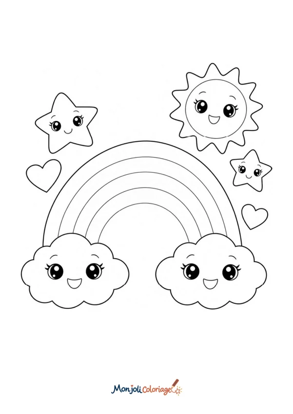 Coloriage à imprimer : Arc-en-ciel avec étoiles