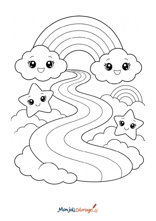 Coloriage à imprimer : Chemin arc-en-ciel dans le ciel