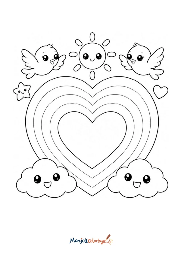 Coloriage à imprimer : Coeur arc-en-ciel
