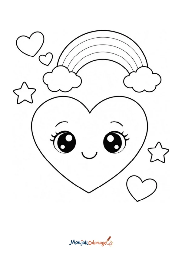 Coloriage à imprimer : Coeur avec arc-en-ciel