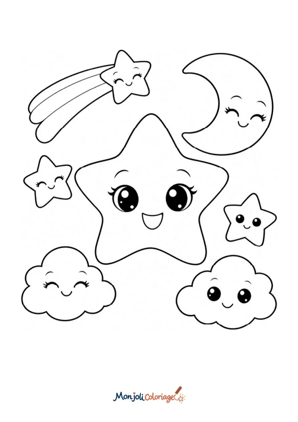 Coloriage à imprimer : Étoiles et lune