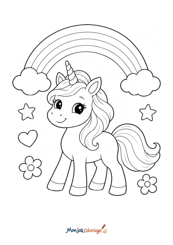 Coloriage à imprimer : Arc-en-ciel et licorne