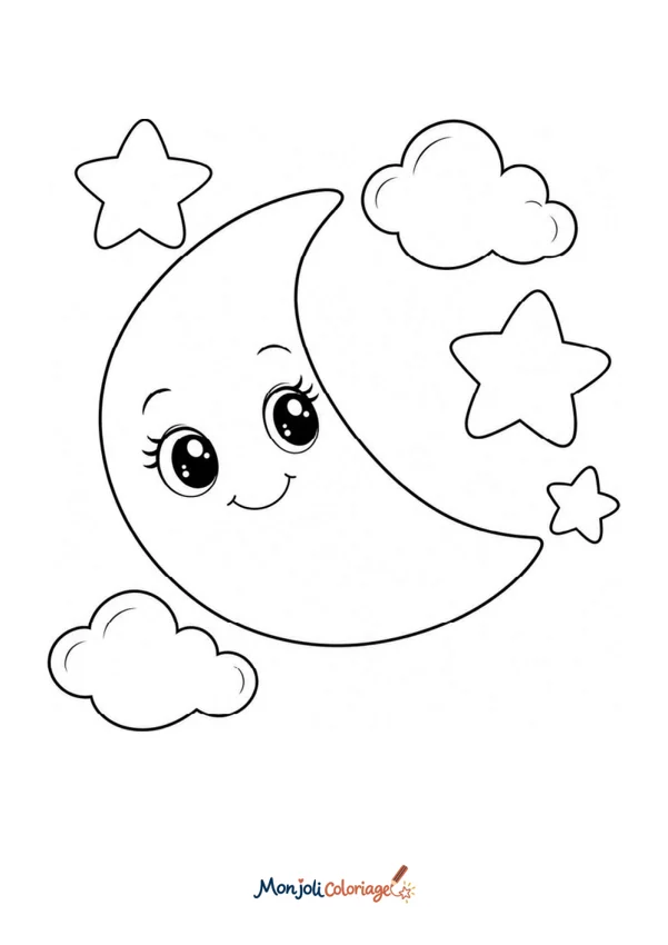 Coloriage à imprimer : Lune et étoiles