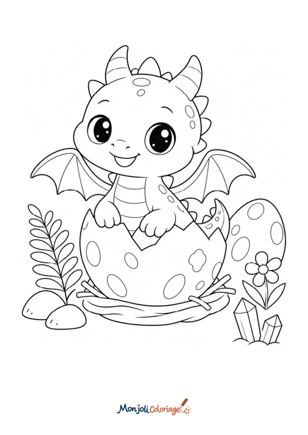 Coloriage à imprimer : Bébé dragon dans un oeuf