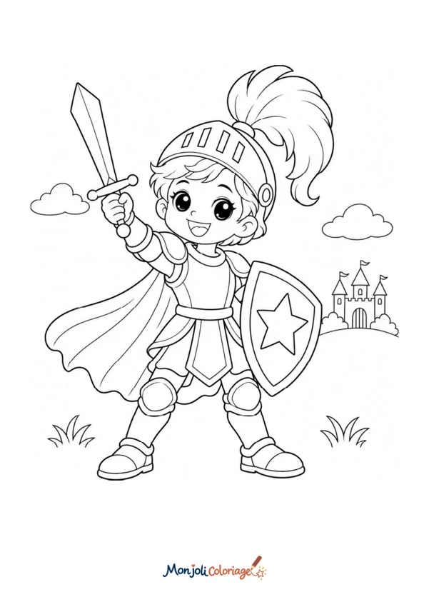 Coloriage à imprimer : Chevalier avec épée et bouclier
