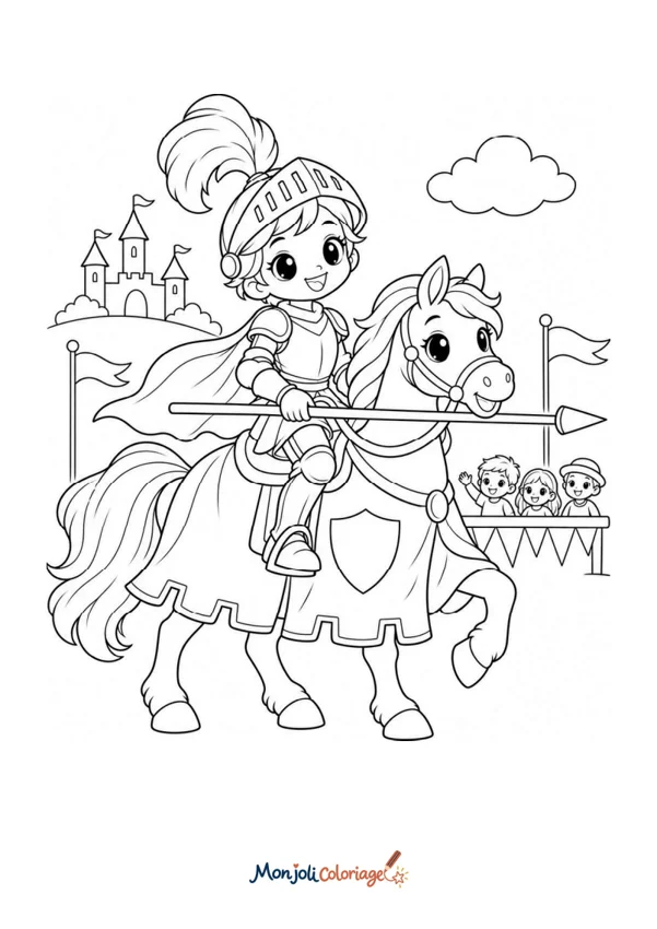 Coloriage à imprimer : Chevalier en tournoi avec joute