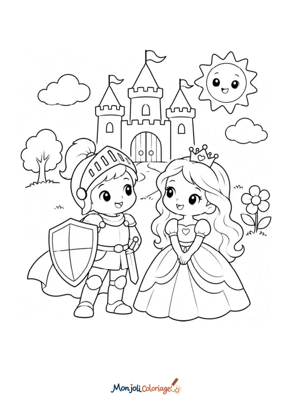 Coloriage à imprimer : Chevalier et princesse