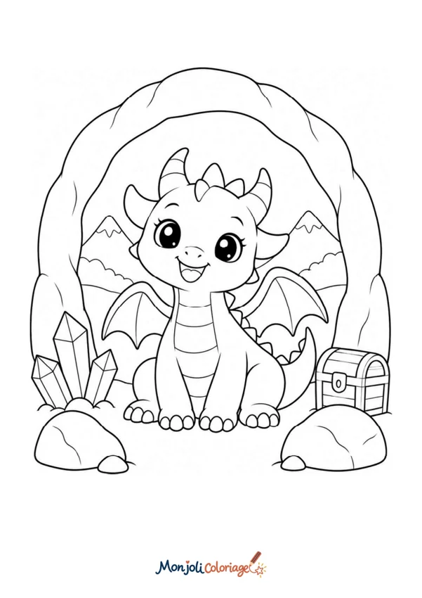Coloriage à imprimer : Dragon dans une grotte