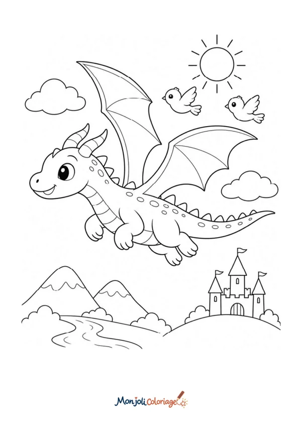 Coloriage à imprimer : Dragon en vol