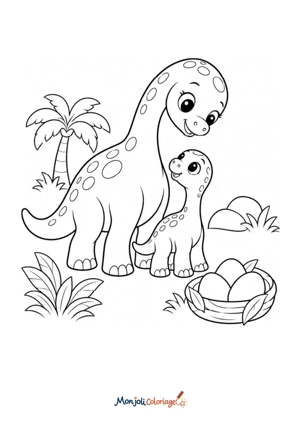 Coloriage à imprimer : Dinosaures - Maman dinosaure et son bébé