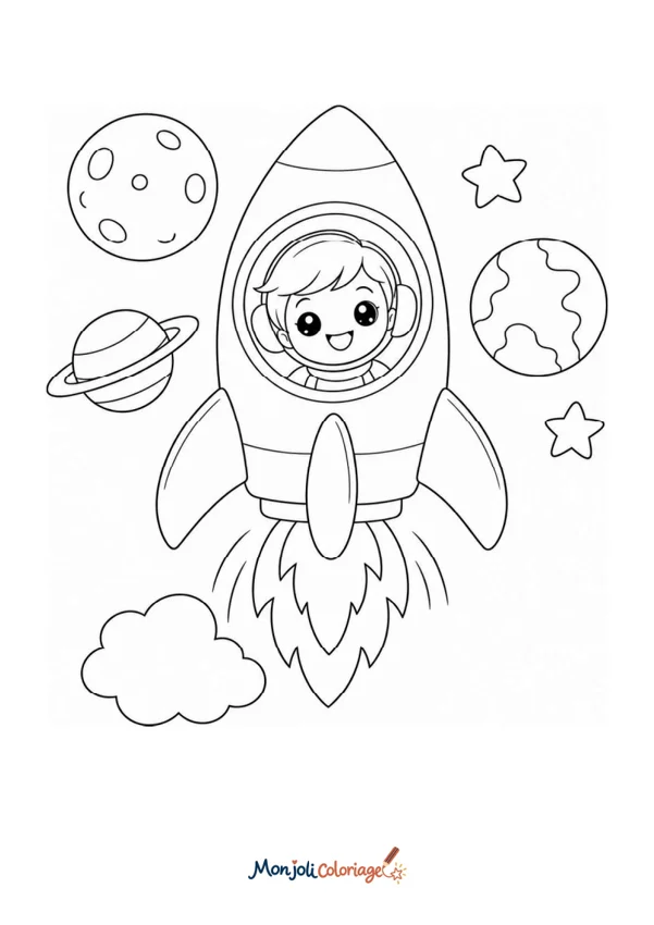 Coloriage à imprimer : Astronaute dans sa fusée