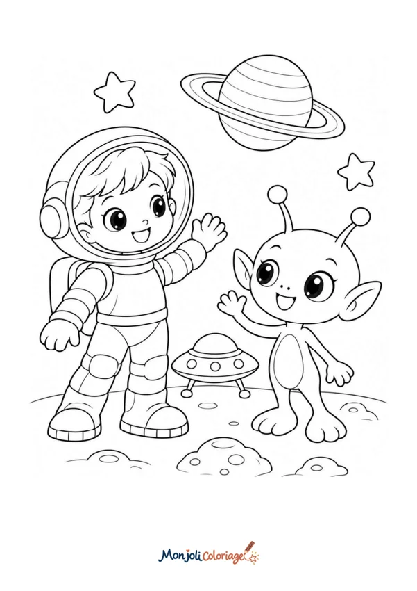 Coloriage à imprimer : Astronaute et extraterrestre