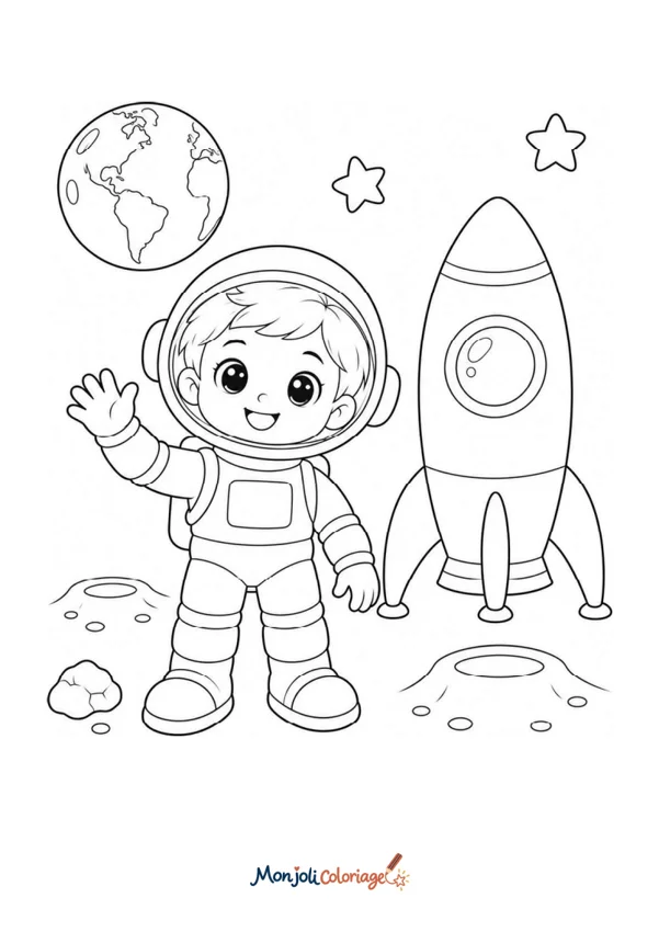Coloriage à imprimer : Astronaute et fusée