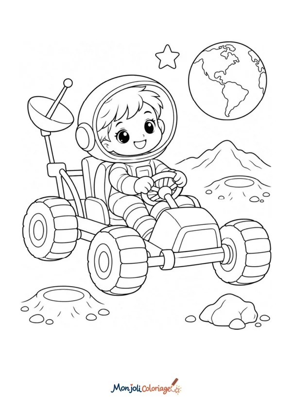 Coloriage à imprimer : Astronaute et rover lunaire
