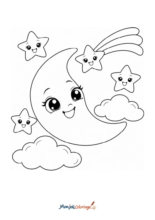 Coloriage à imprimer : Croissant de lune et étoiles