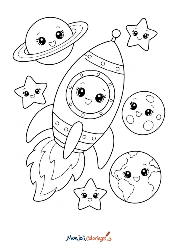 Coloriage à imprimer : Fusée dans l'espace
