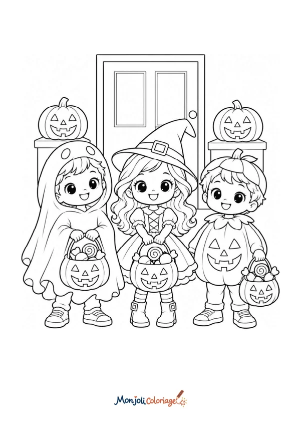 Coloriage à imprimer : Enfants déguisés Halloween