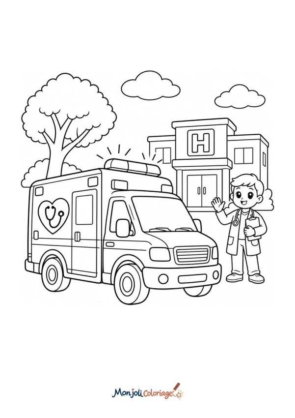 Coloriage à imprimer : Ambulancier hopital