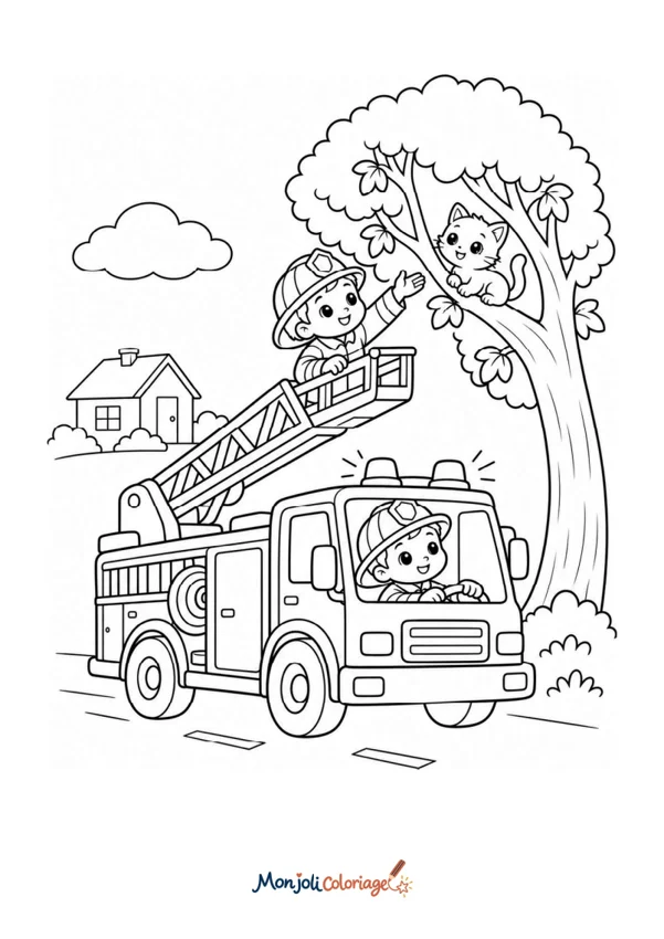 Coloriage à imprimer : Pompier en intervention