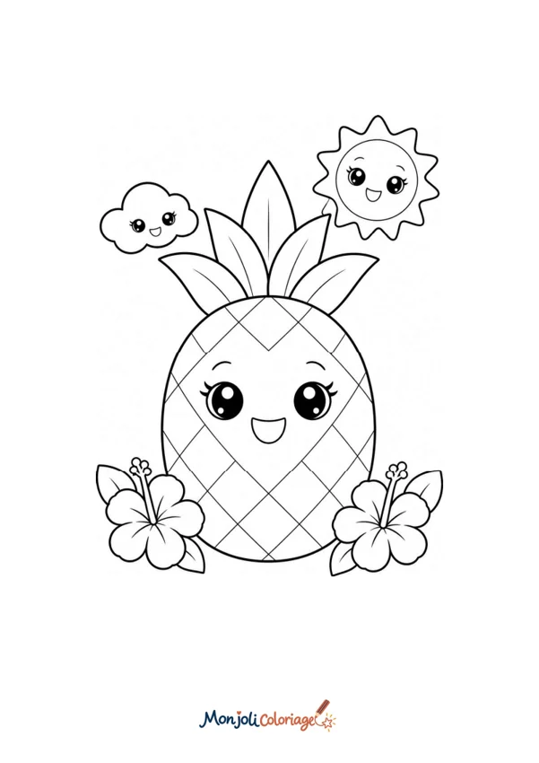 Coloriage à imprimer : Ananas kawaii