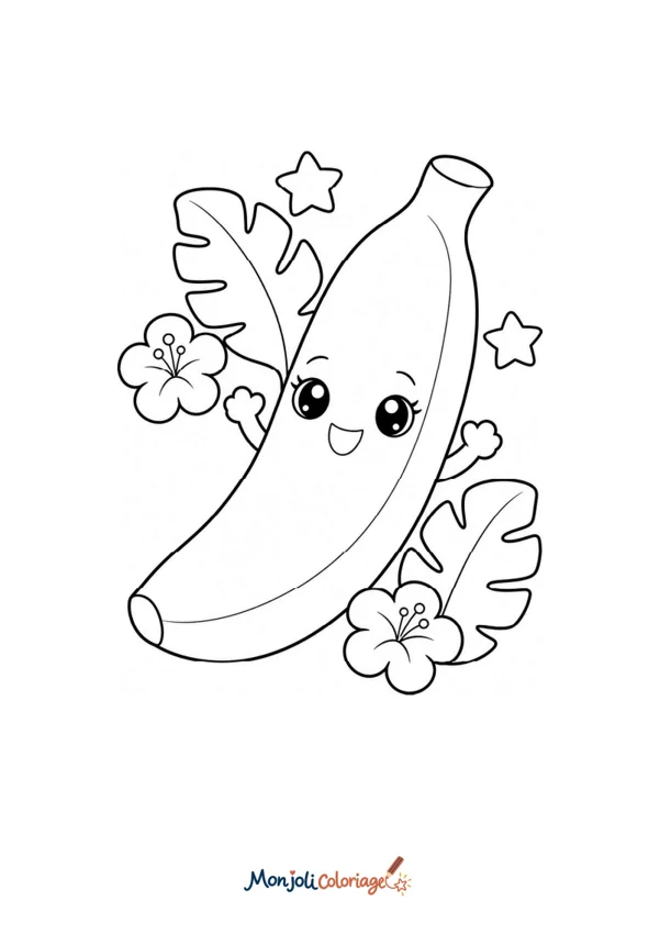 Coloriage à imprimer : Banane kawaii