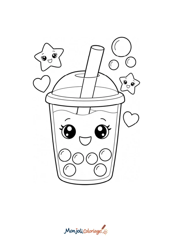Coloriage à imprimer : Bubble tea kawaii