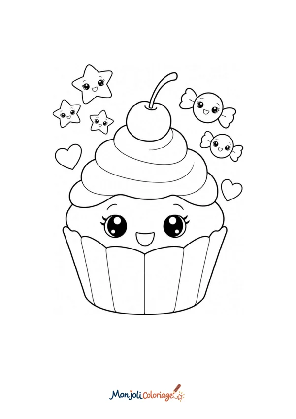 Coloriage à imprimer : Cupcake kawaii