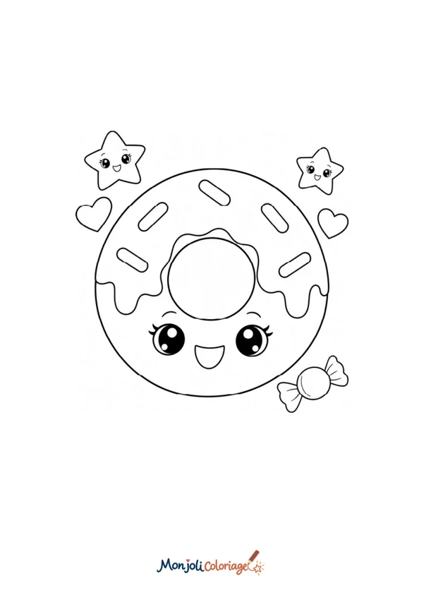 Coloriage à imprimer : Donut kawaii