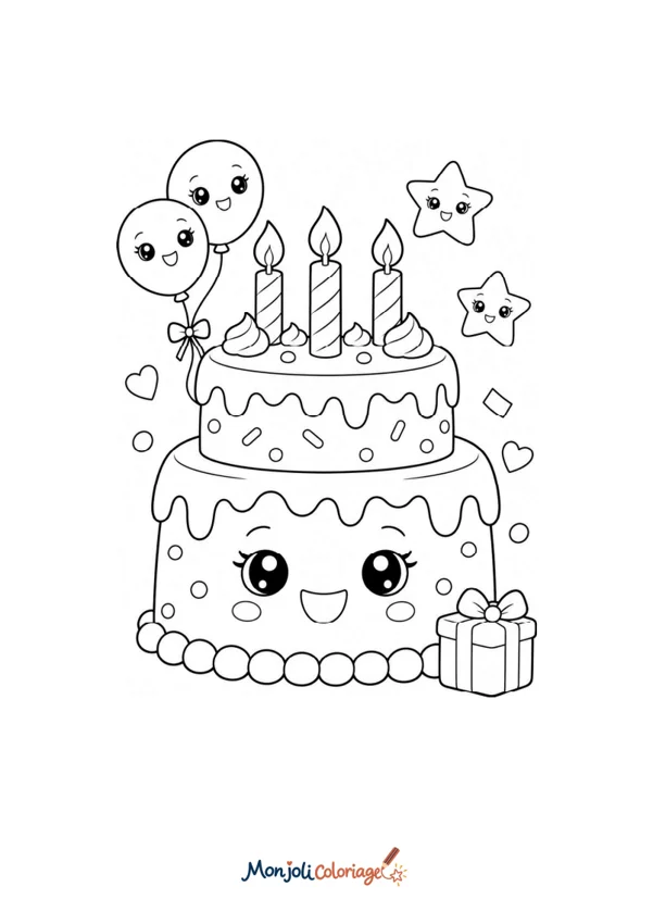 Coloriage à imprimer : Gâteau d'anniversaire