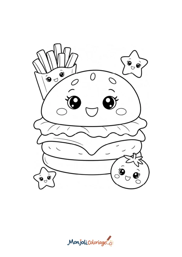 Coloriage à imprimer : Hamburger kawaii