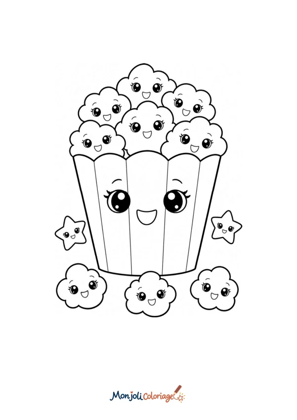 Coloriage à imprimer : Pop-corn kawaii