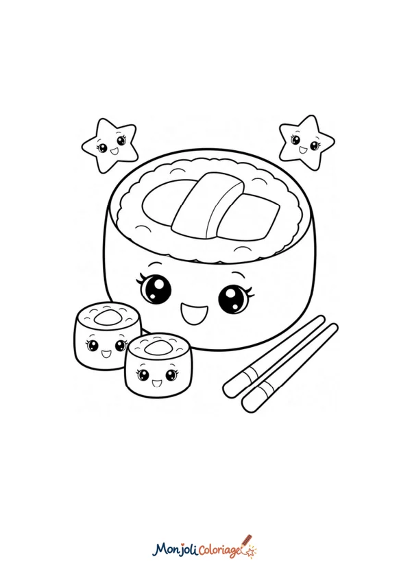 Coloriage à imprimer : Sushi kawaii