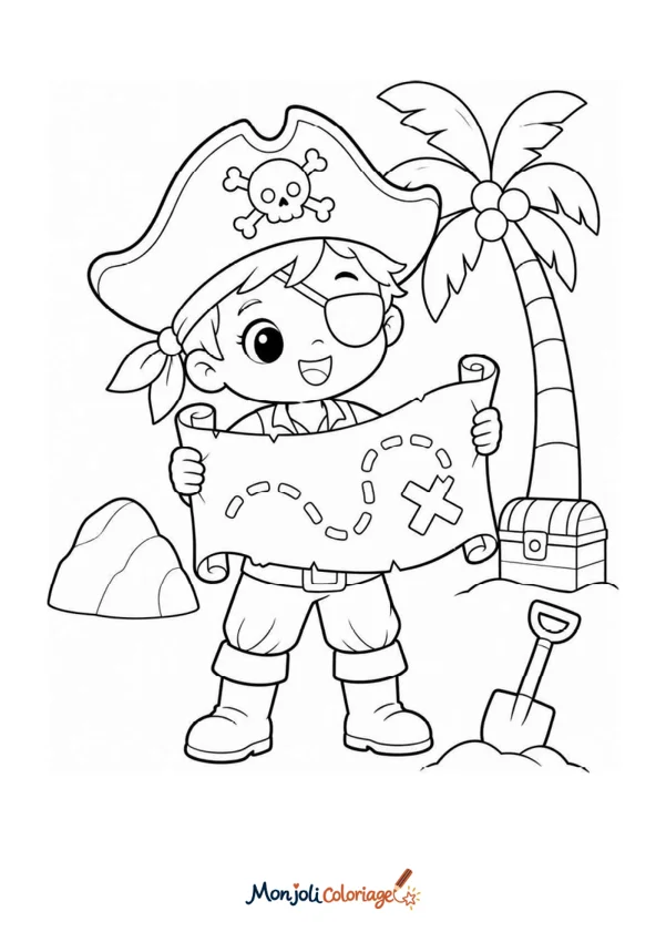 Coloriage à imprimer : Pirate avec carte au trésor