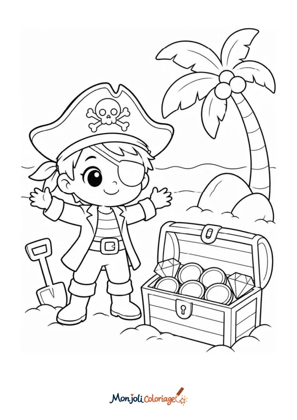 Coloriage à imprimer : Pirate et trésor