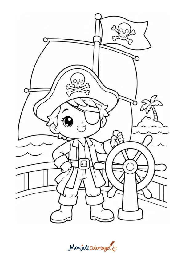 Coloriage à imprimer : Pirate sur son bateau