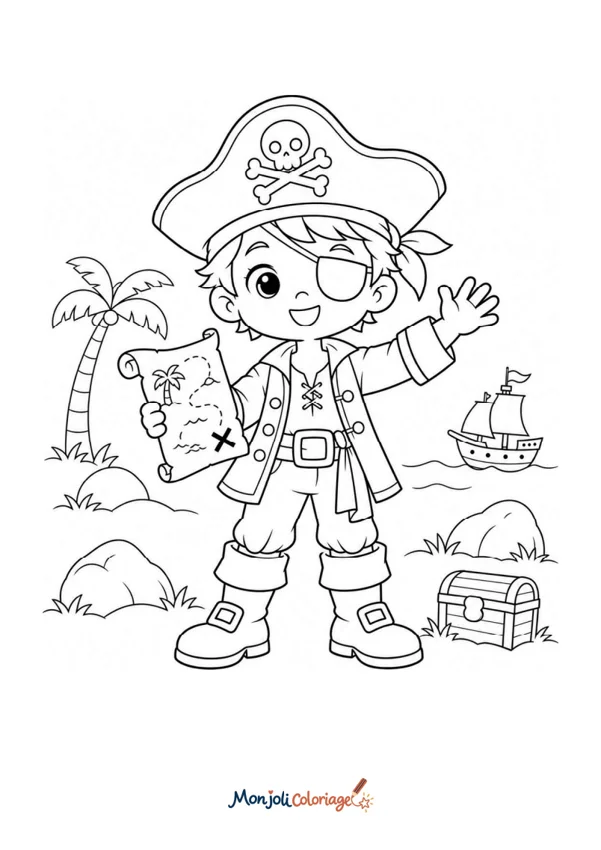 Coloriage à imprimer : Pirate sur une île