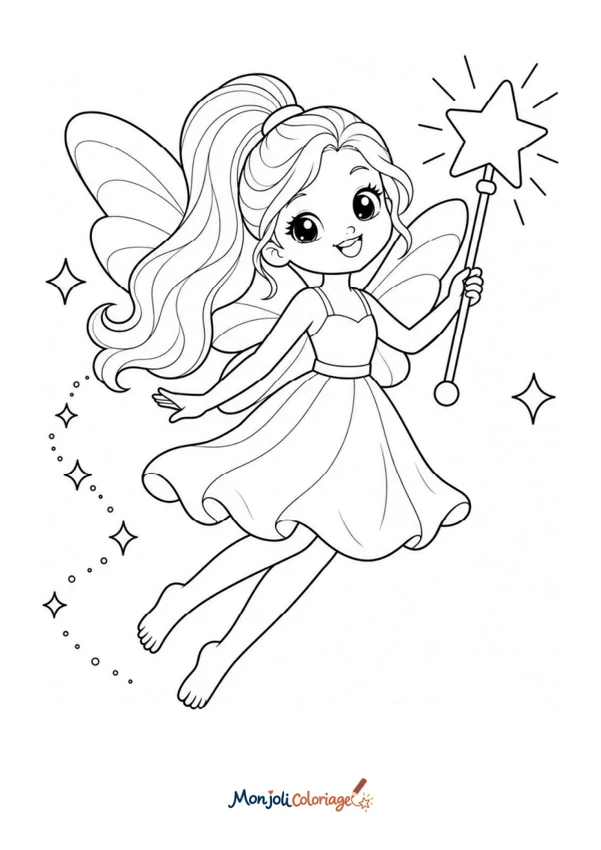 Coloriage à imprimer : Fée avec une baguette