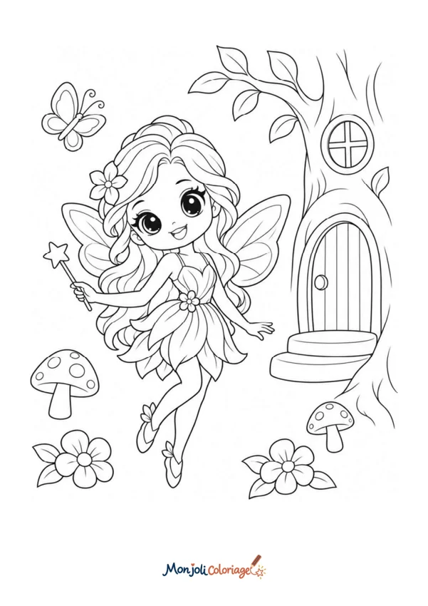 Coloriage à imprimer : Fée dans la forêt
