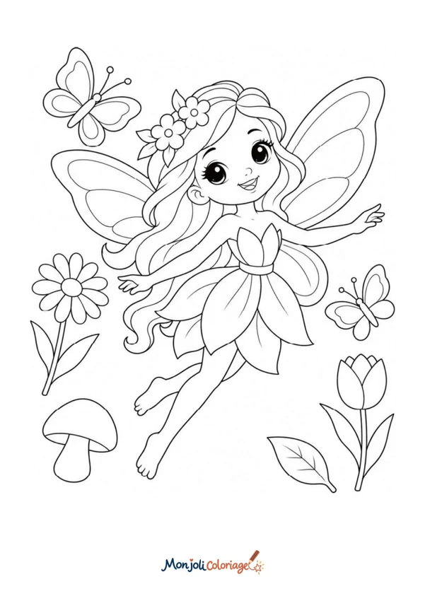 Coloriage à imprimer : Fée des fleurs
