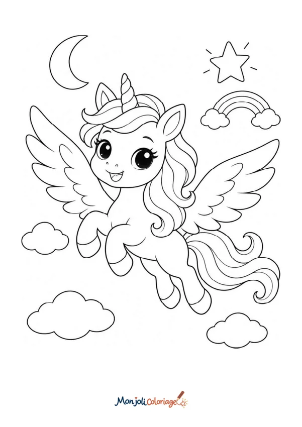 Coloriage à imprimer : Licorne ailée