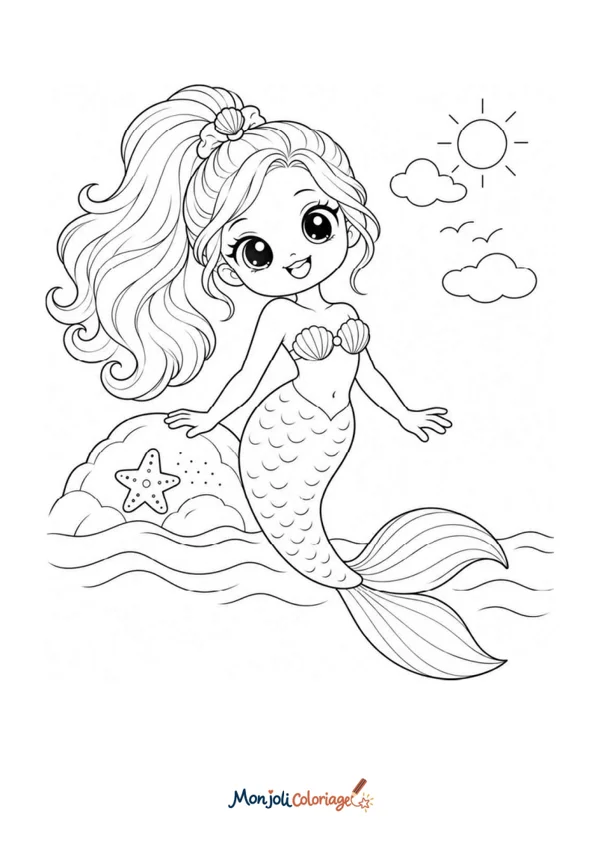 Coloriage à imprimer : Petite sirène sur un rocher