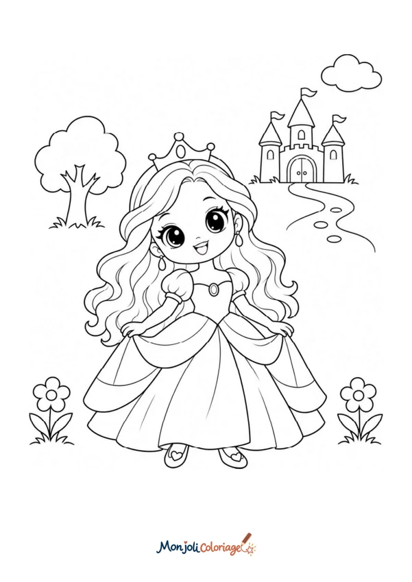 Coloriage à imprimer : Princesse et château
