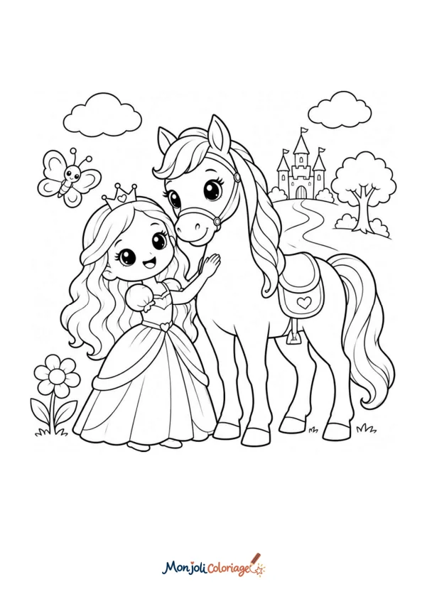 Coloriage à imprimer : Princesse et cheval