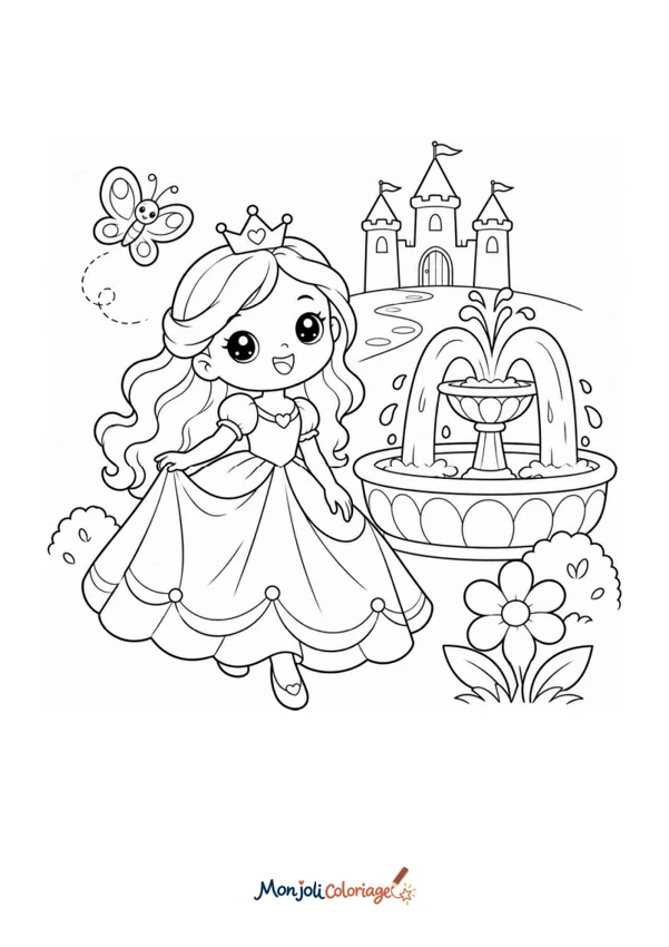 Coloriage à imprimer : Princesse et fontaine