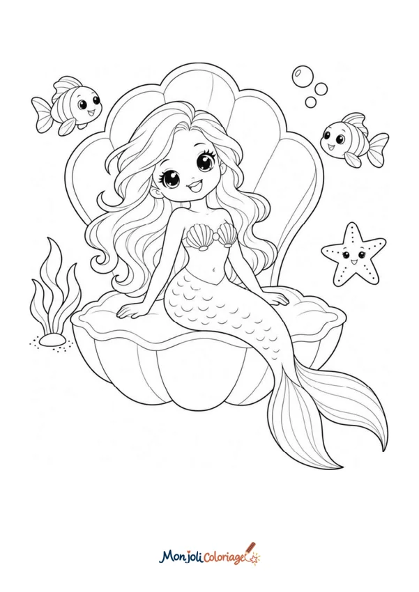Coloriage à imprimer : Sirène dans un coquillage