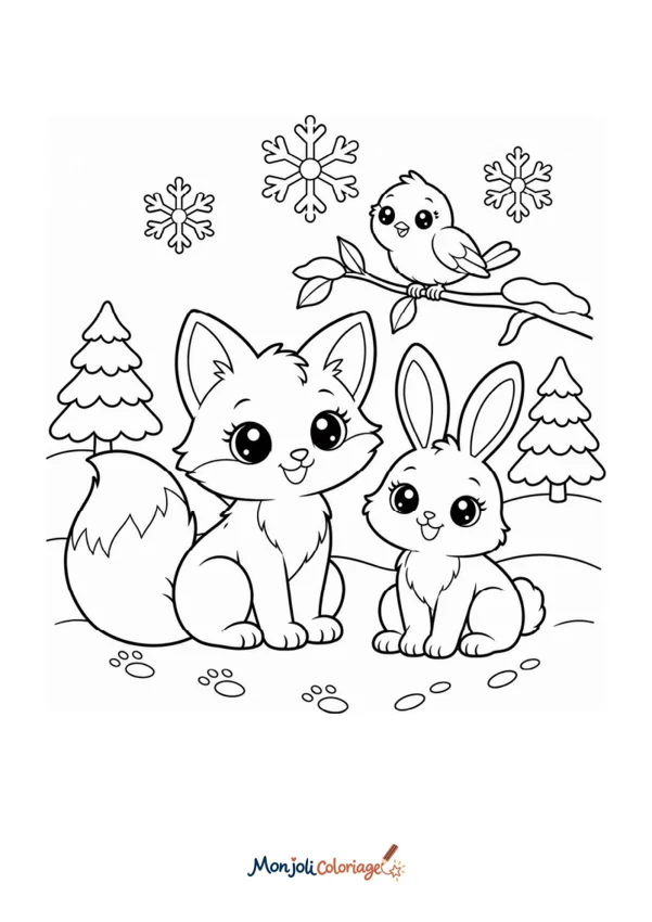 Coloriage à imprimer : Animaux en hiver