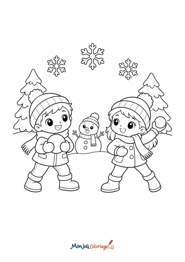 Coloriage à imprimer : Bataille de boules de neige