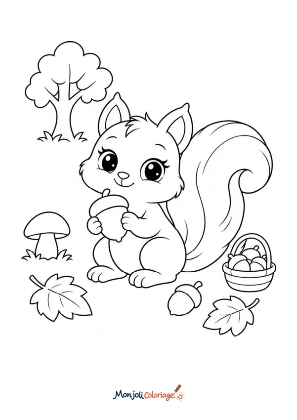 Coloriage à imprimer : Écureuil d'automne