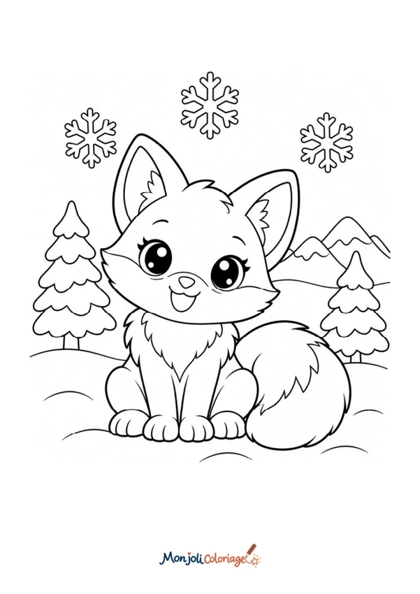 Coloriage à imprimer : Renard dans la neige